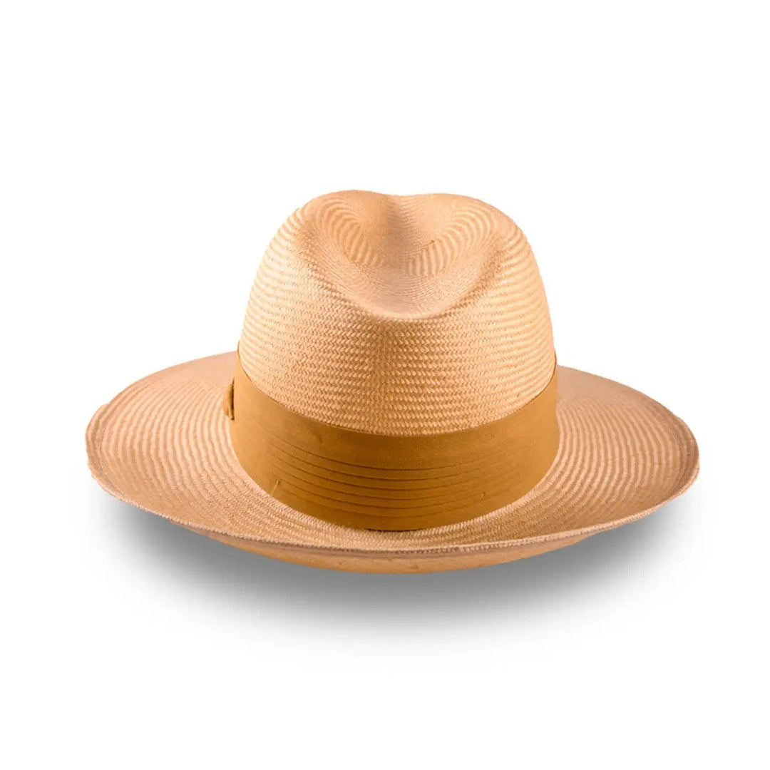 cappello fedora elegante in parasisol da uomo foto con vista posteriore color camel primario nesti