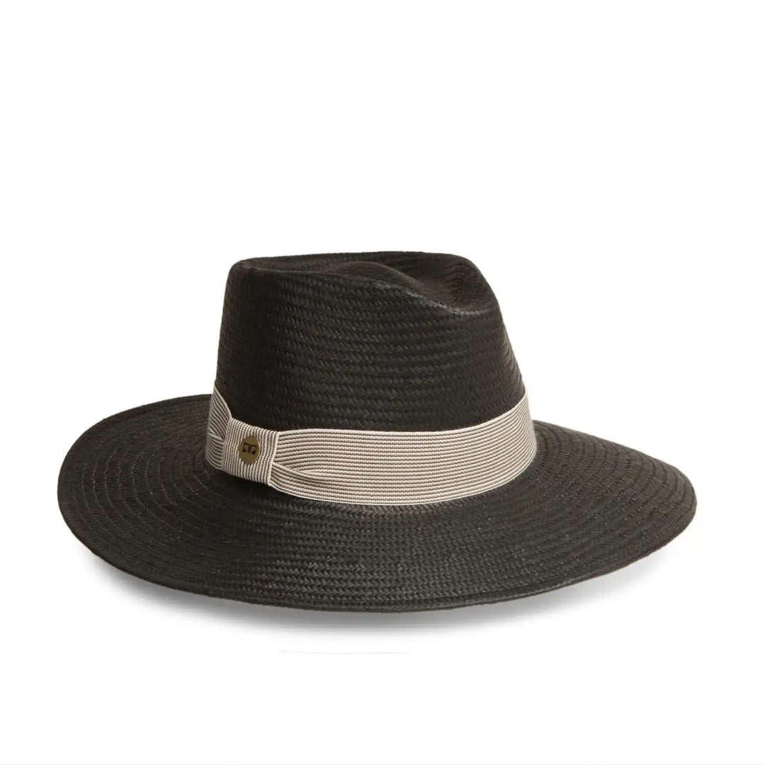 cappello fedora estivo a tesa larga da donna foto con vista dettaglio inclinata color nero primario nesti