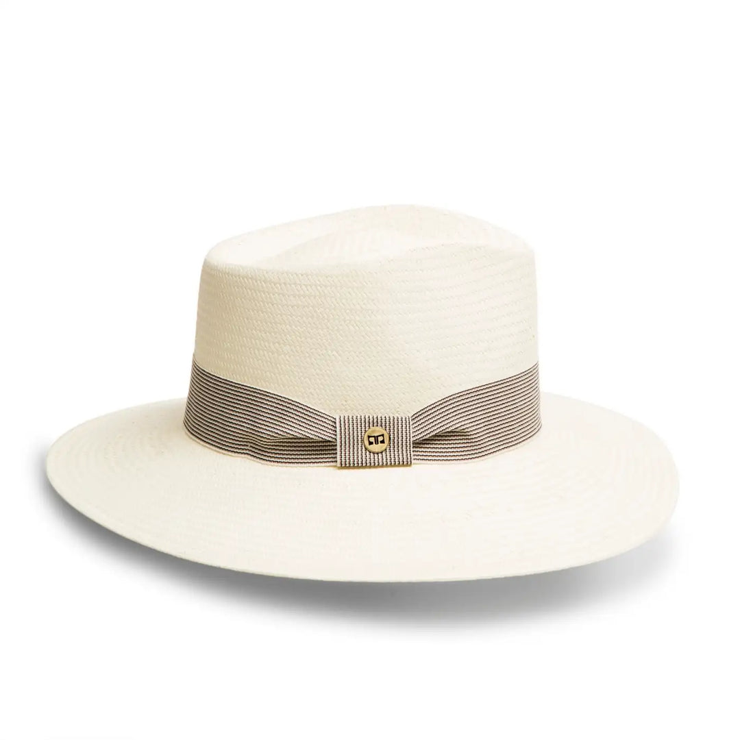 cappello fedora estivo a tesa larga da donna foto con vista laterale color bianco primario nesti