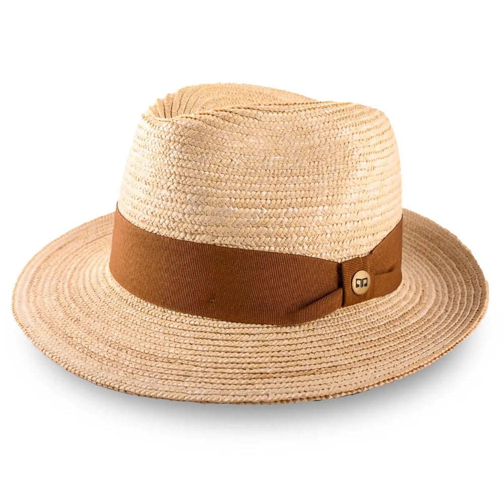 cappello fedora in paglia di firenze da uomo foto con vista inclinata color treccia chiara primario nesti