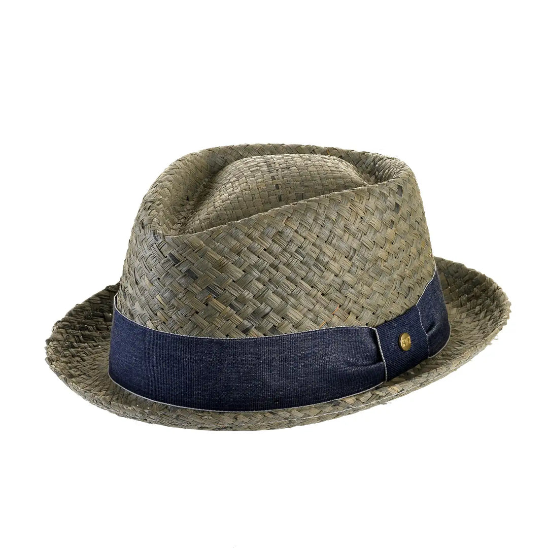 cappello pork pie estivo in rafia da uomo foto con vista inclinata sinistra color salvia primario nesti