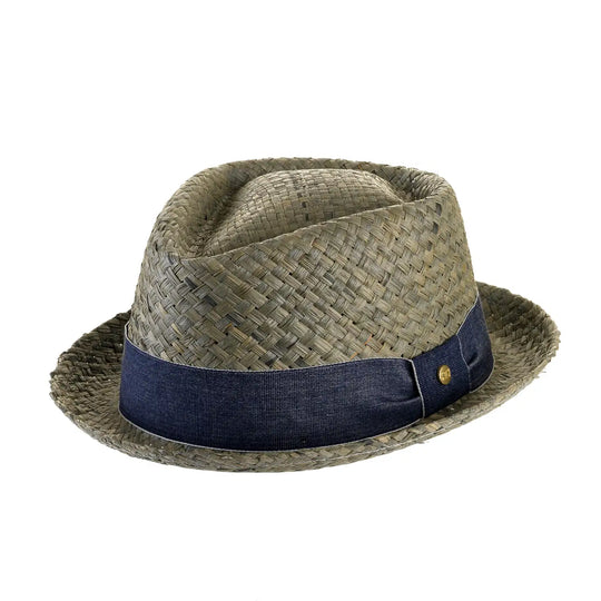 cappello pork pie estivo in rafia da uomo foto con vista inclinata sinistra color salvia primario nesti
