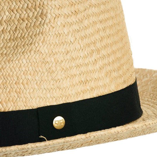 cappello trilby di paglia a tesa media da uomo foto con vista dettaglio ravvicinato color naturale primario nesti
