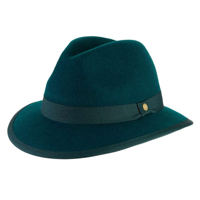 Cappello Indiana Classico color Verde Pavone, in feltro di lana merinos da uomo, foto con vista inclinata - Primario Nesti