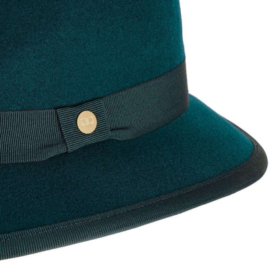 Cappello Indiana Classico color Verde Pavone, in feltro di lana merinos da uomo, foto con vista dettaglio ravvicinato - Primario Nesti