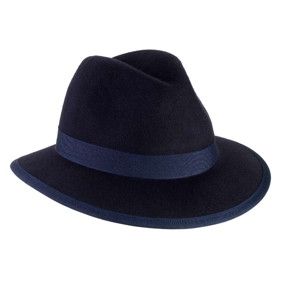 Cappello Indiana Classico color Blu Navy, in feltro di lana merinos da uomo, foto con orientamento laterale - Primario Nesti