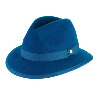 Cappello Indiana Classico color Blu Royale, in feltro di lana merinos da uomo, foto con vista inclinata - Primario Nesti