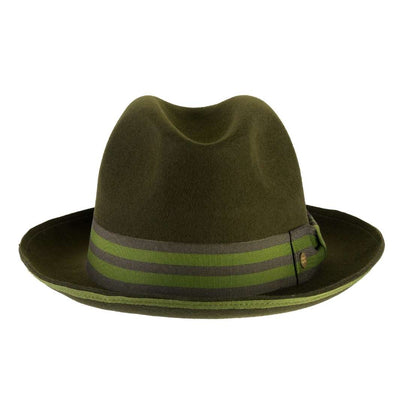 Cappello Trilby Jazz color Verde Oliva, in feltro di lana merinos da uomo, foto con orientamento frontale - Primario Nesti