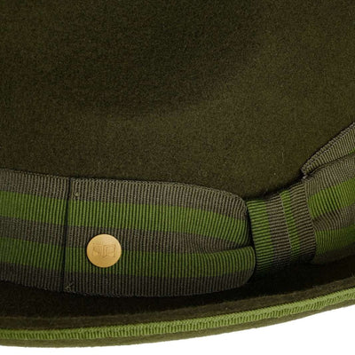 Cappello Trilby Jazz color Verde Oliva, in feltro di lana merinos da uomo, foto con vista dettaglio ravvicinato - Primario Nesti