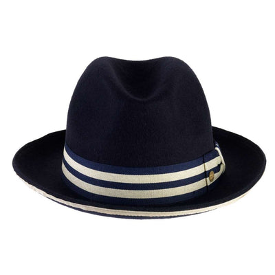 Cappello Trilby Jazz color Blu Navy, in feltro di lana merinos da uomo, foto con orientamento frontale - Primario Nesti