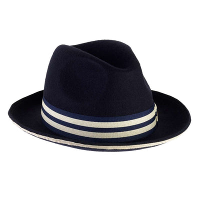 Cappello Trilby Jazz color Blu Navy, in feltro di lana merinos da uomo, foto con orientamento laterale - Primario Nesti