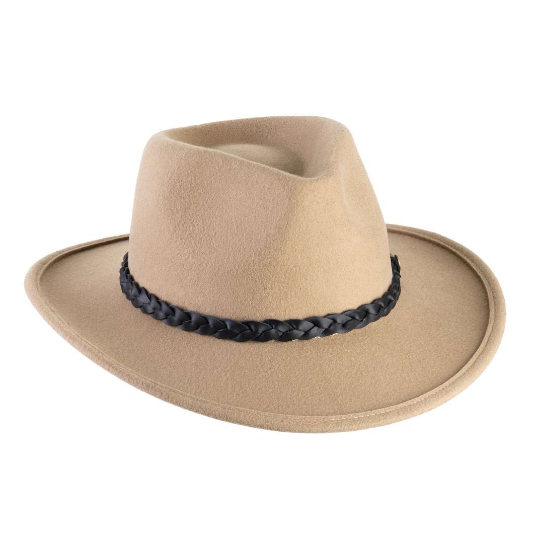 Cappello Fedora Australiano color Sabbia, in feltro antipioggia da uomo, foto con orientamento laterale - Primario Nesti