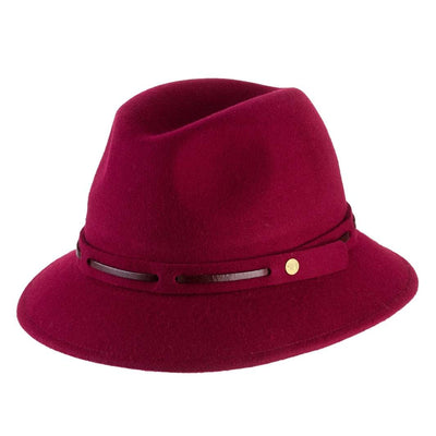 Cappello Fedora Jazz color Ciliegia, in feltro di lana merinos da uomo, foto con vista inclinata - Primario Nesti