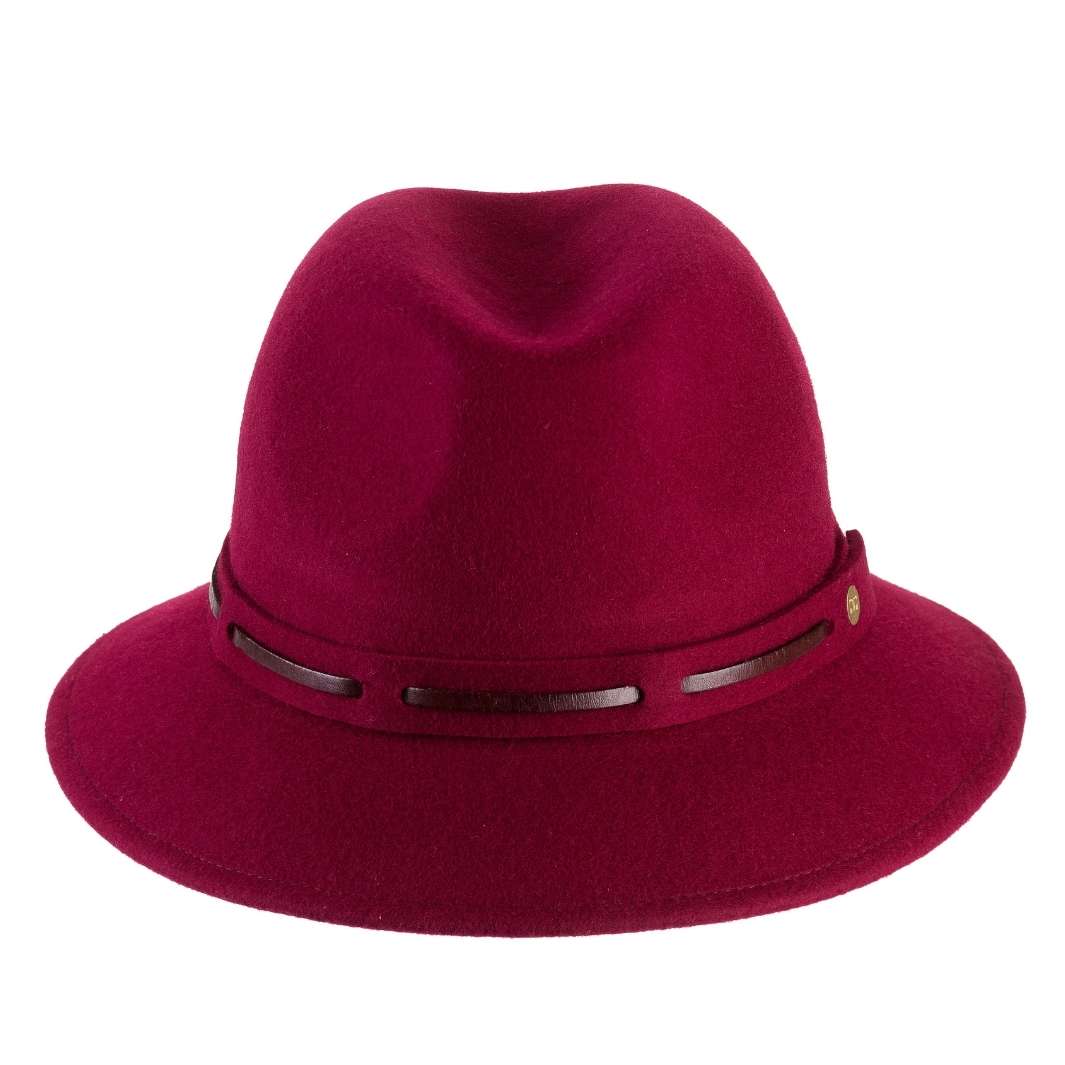 Cappello Fedora Jazz color Ciliegia, in feltro di lana merinos da uomo, foto con orientamento frontale - Primario Nesti