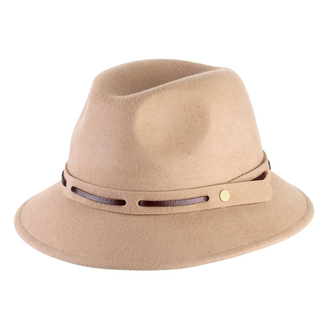 Cappello Fedora Jazz color Beige, in feltro di lana merinos da uomo, foto con vista inclinata - Primario Nesti