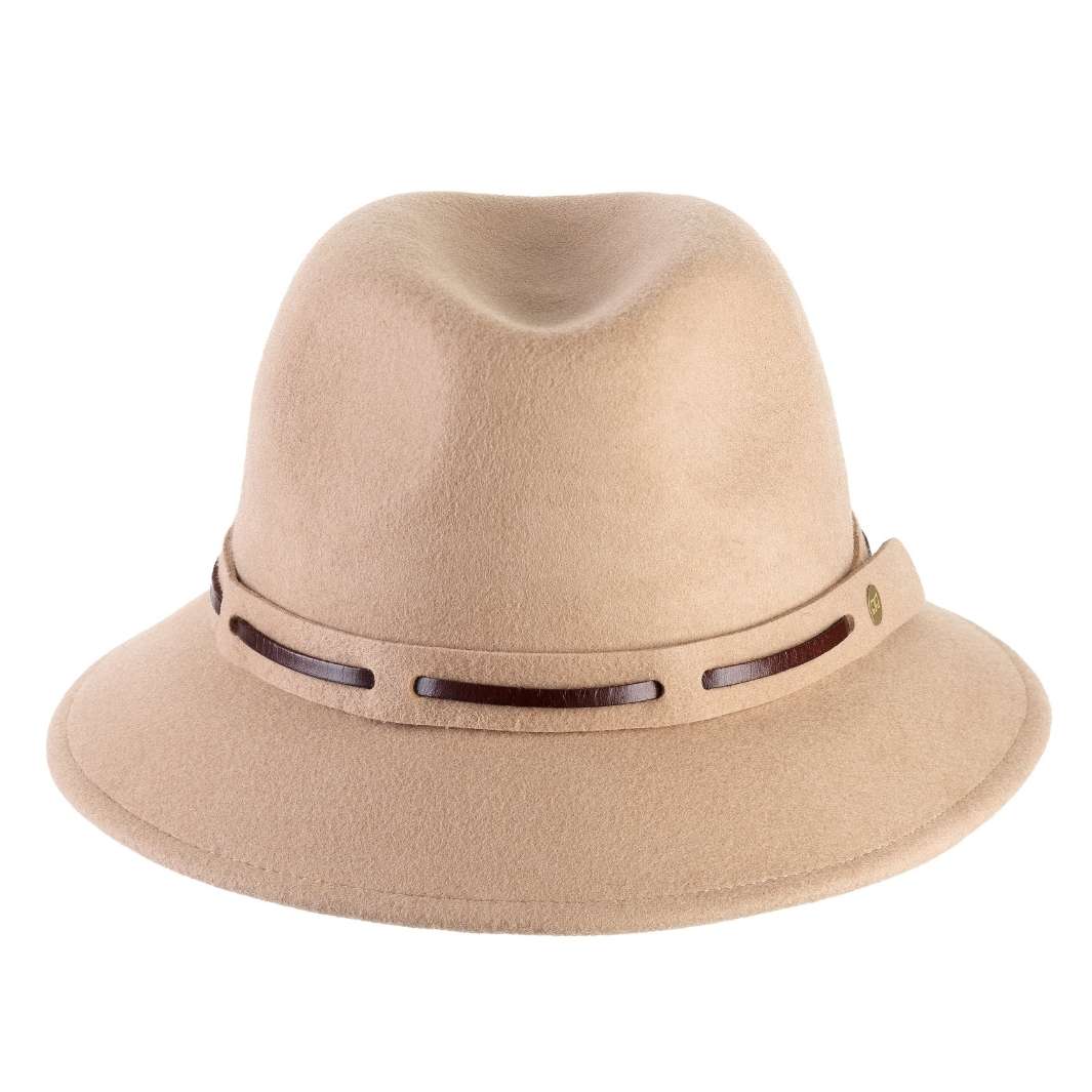 Cappello Fedora Jazz color Beige, in feltro di lana merinos da uomo, foto con orientamento frontale - Primario Nesti