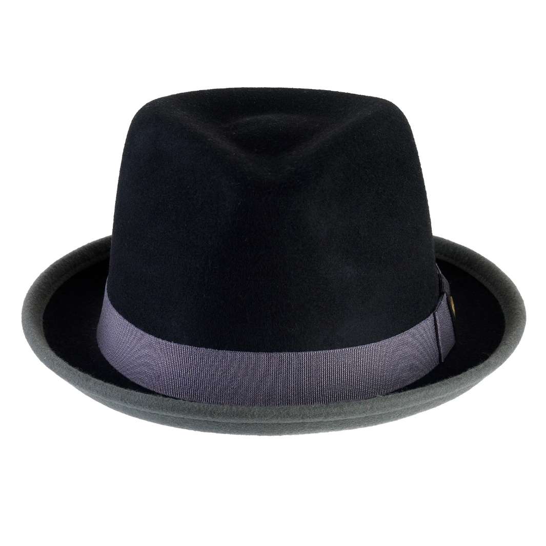 Cappello Trilby Michael color Grigio, in feltro di lana merinos da uomo bicolore, foto con orientamento frontale - Primario Nesti