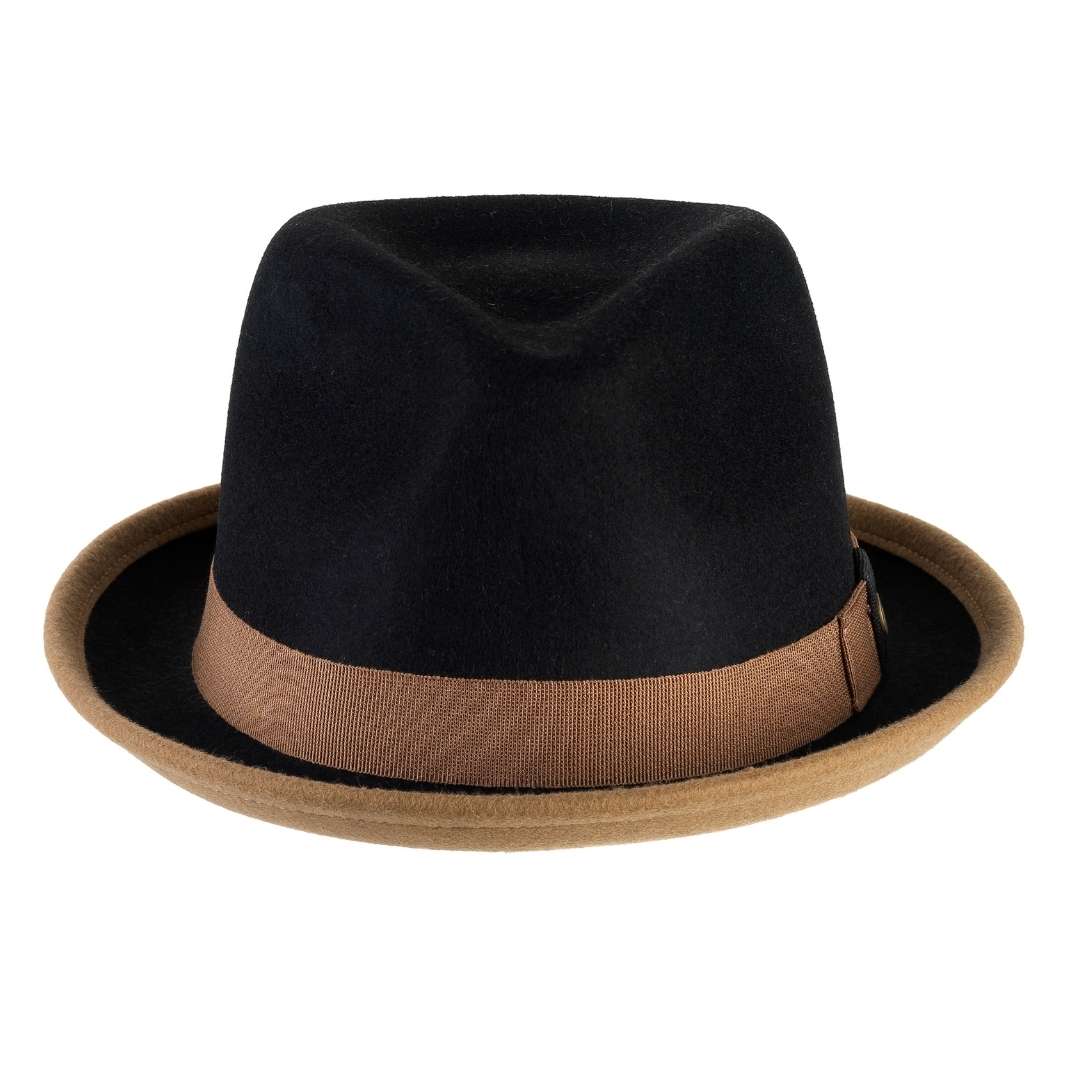 Cappello Trilby Michael color Sabbia, in feltro di lana merinos da uomo bicolore, foto con orientamento frontale - Primario Nesti