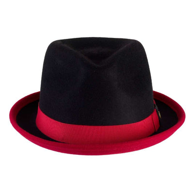 Cappello Trilby Michael color Rosso, in feltro di lana merinos da uomo bicolore, foto con orientamento frontale - Primario Nesti
