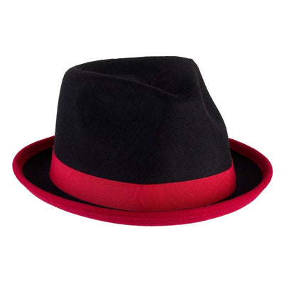 Cappello Trilby Michael color Rosso, in feltro di lana merinos da uomo bicolore, foto con orientamento laterale - Primario Nesti