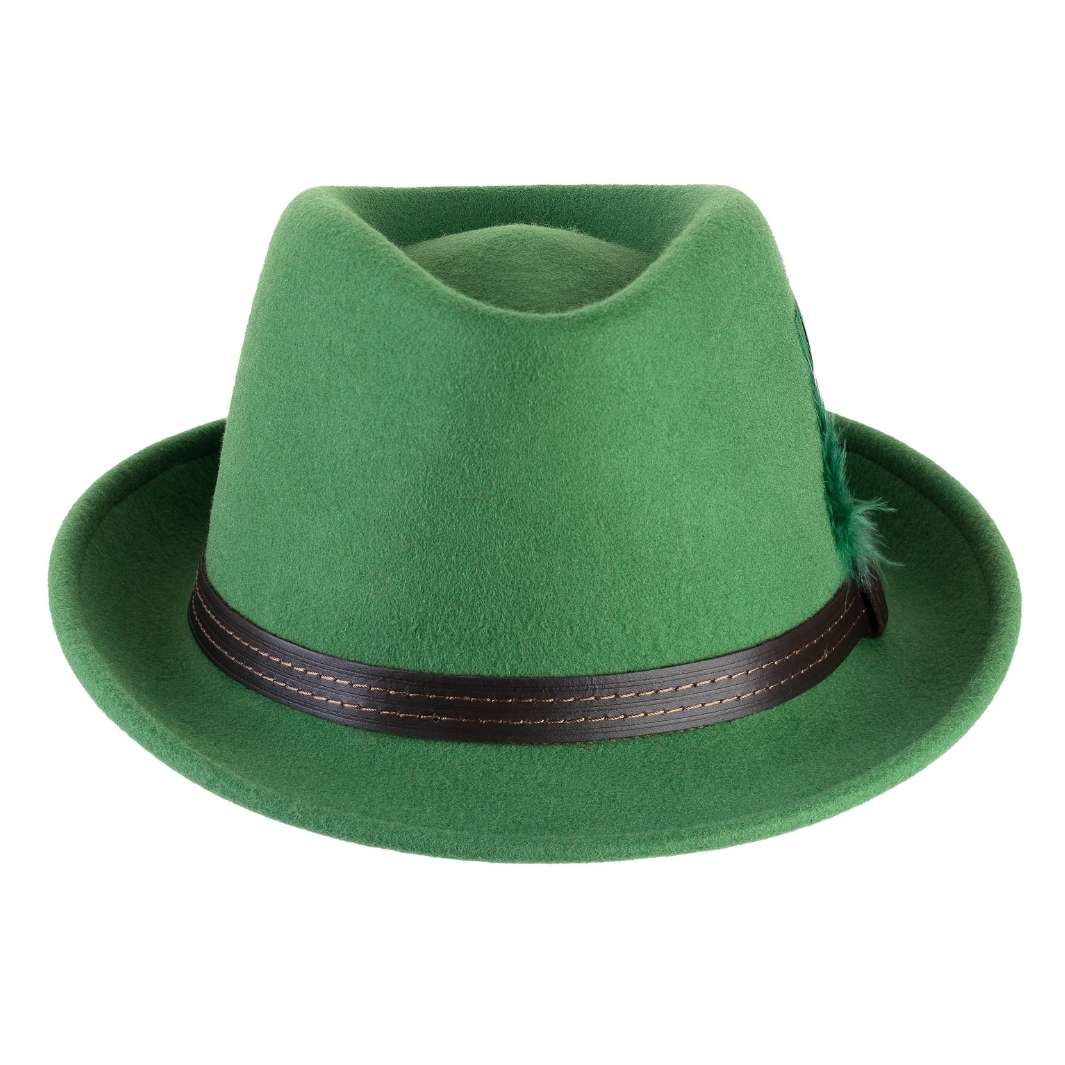 Cappello Trilby Classico color Verde Acido, in feltro di lana merinos da uomo, foto con orientamento frontale - Primario Nesti