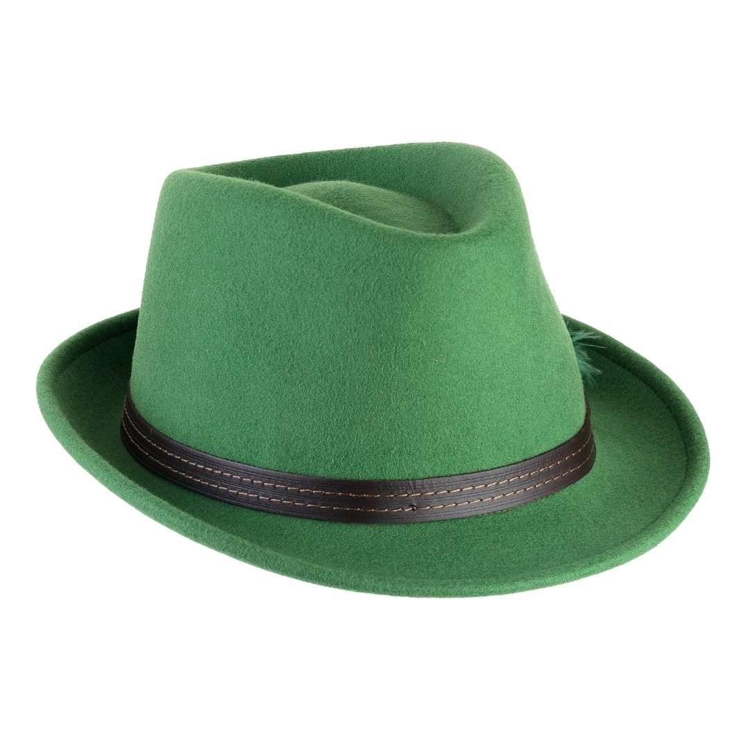 Cappello Trilby Classico color Verde Acido, in feltro di lana merinos da uomo, foto con orientamento laterale - Primario Nesti