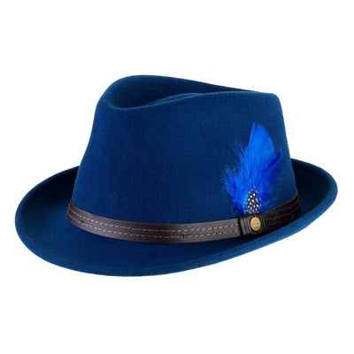 Cappello Trilby Classico color Royal, in feltro di lana merinos da uomo, foto con vista inclinata - Primario Nesti
