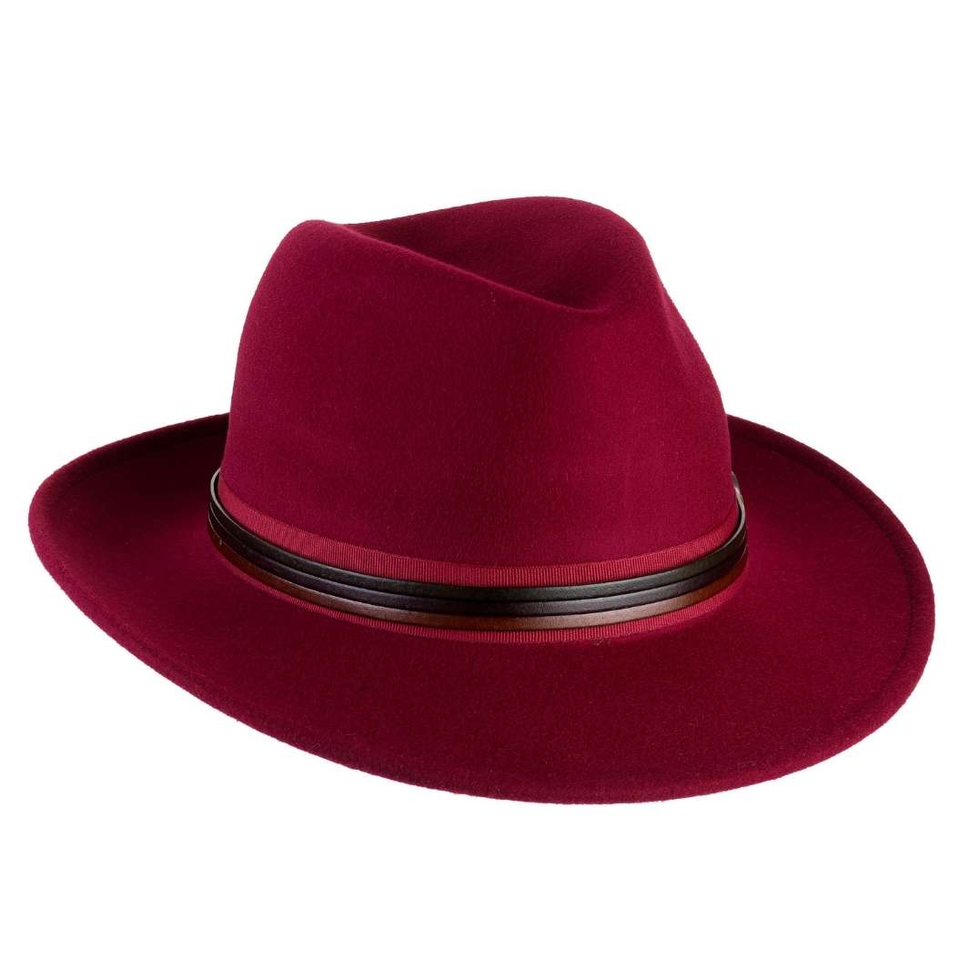 Cappello Fedora Classico color Ciliegia, in feltro antipioggia da uomo, foto con orientamento laterale - Primario Nesti