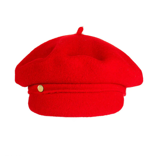 Beret with visor and French frills in wool