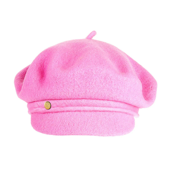 Beret with visor and French frills in wool