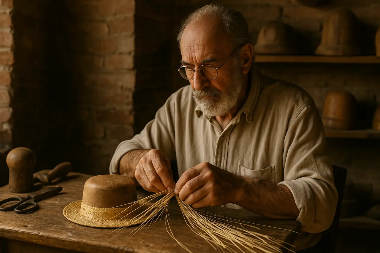 Maestro artigiano lavora cappello paglia Firenze tecniche tradizionali