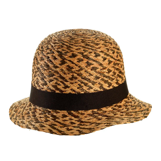 cappello a cloche di rafia bicolore da donna foto con vista inclinata sinistra color paglia marrone primario nesti