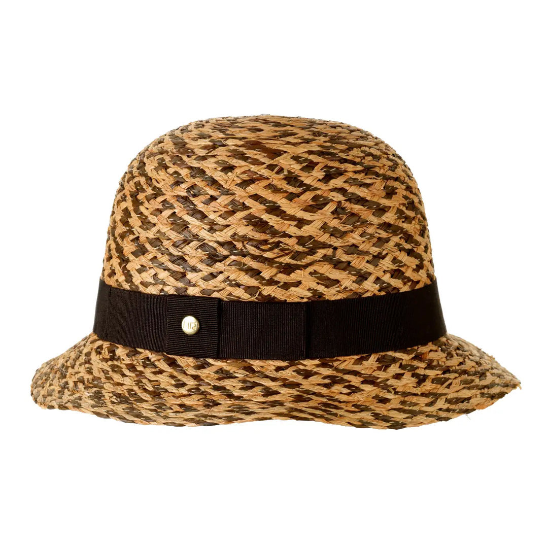 cappello a cloche di rafia bicolore da donna foto con vista laterale color paglia marrone primario nesti