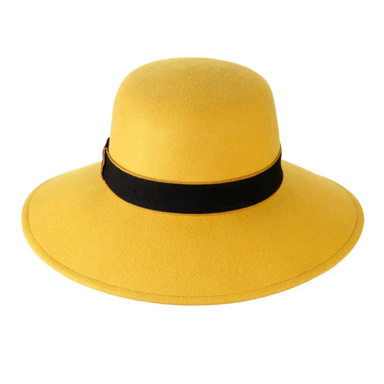 cappello a cloche signorile a tesa larga in lana merinos da donna color giallo ocra foto con vista frontale 1 primario nesti