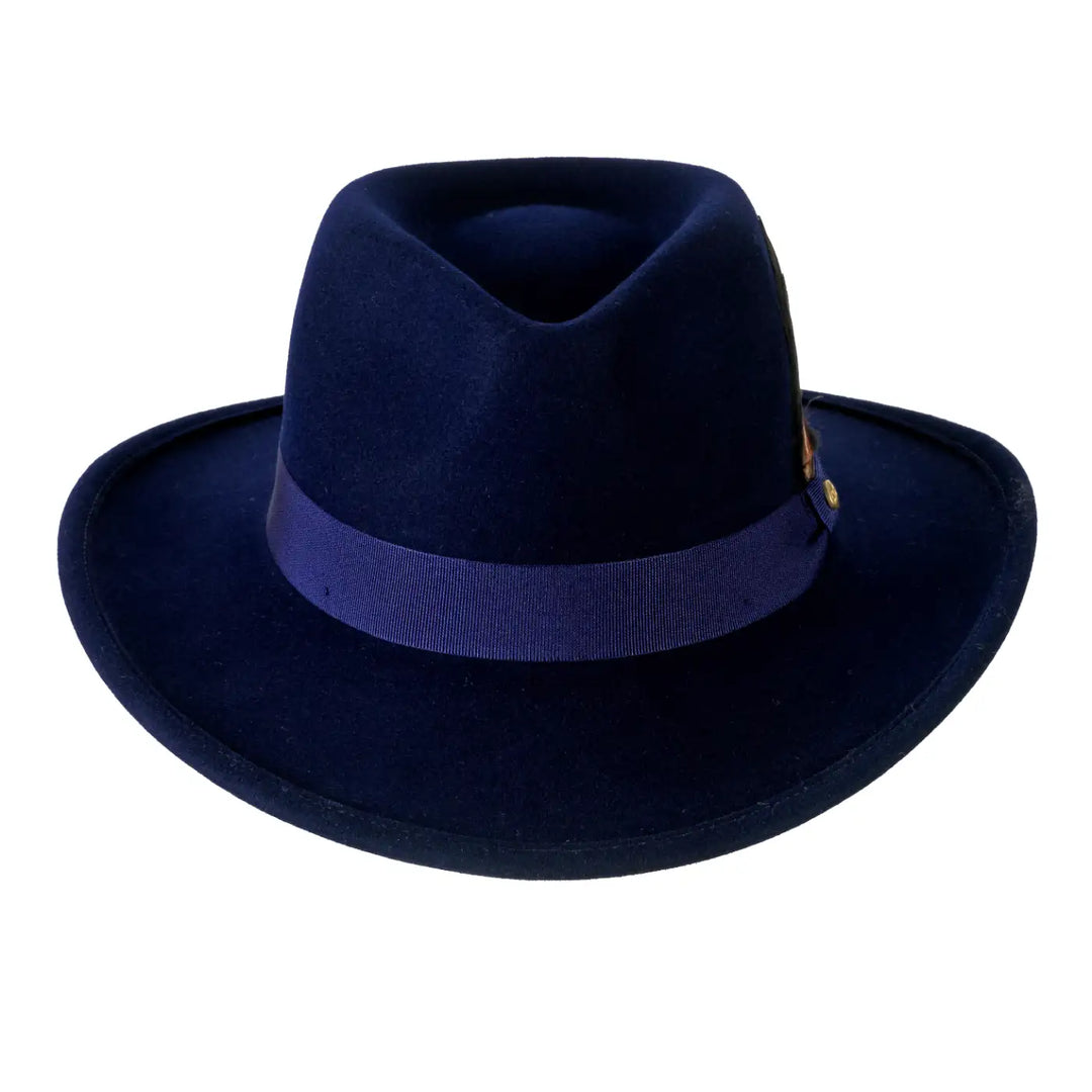 cappello australiano in feltro di cashmere antipioggia da uomo color blu zaffiro foto con vista frontale 1 primario nesti