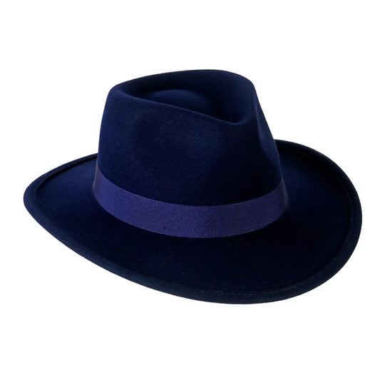 cappello australiano in feltro di cashmere antipioggia da uomo color blu zaffiro foto con vista inclinata destra 1 primario nesti