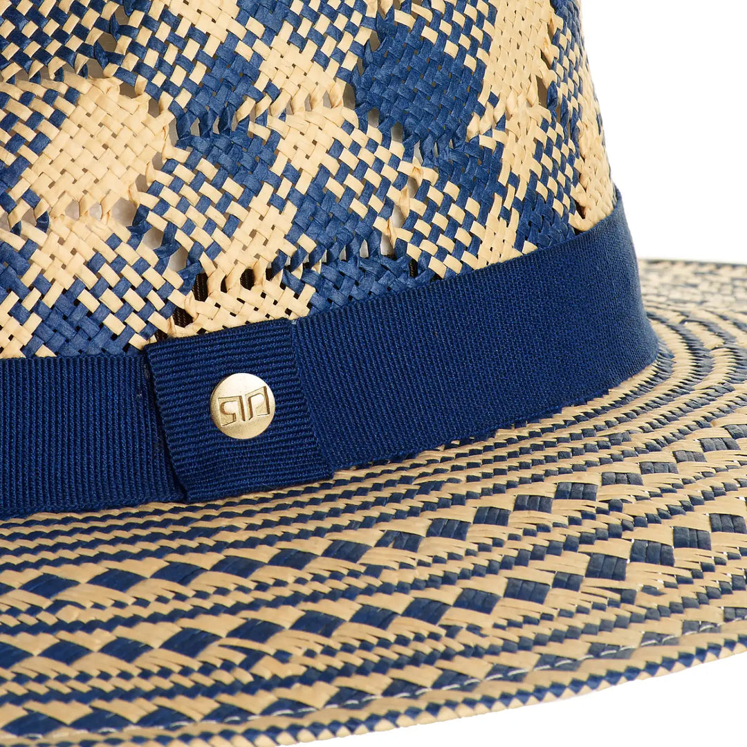 cappello da sole a tesa larga piatta da uomo foto con vista dettaglio ravvicinato color azzurro crema primario nesti