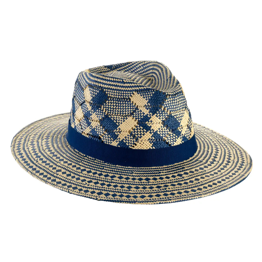 cappello da sole a tesa larga piatta da uomo foto con vista inclinata destra color azzurro crema primario nesti