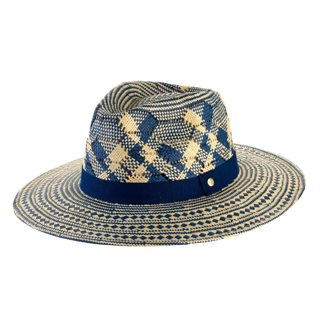 cappello da sole a tesa larga piatta da uomo foto con vista inclinata sinistra color azzurro crema primario nesti