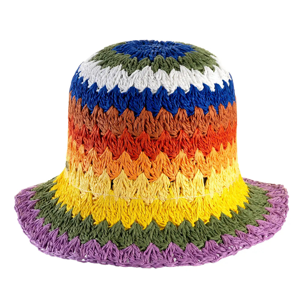 cappello da spiaggia a cloche uncinetto da donna foto con vista frontale color arcobaleno primario nesti