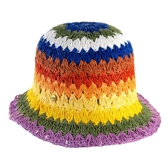 cappello da spiaggia a cloche uncinetto da donna foto con vista inclinata destra color arcobaleno primario nesti