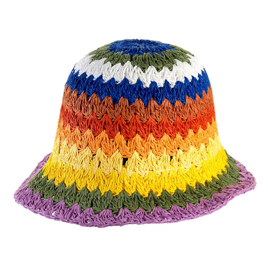 cappello da spiaggia a cloche uncinetto da donna foto con vista inclinata sinistra color arcobaleno primario nesti