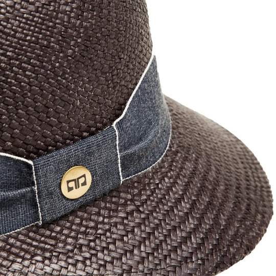cappello di panama con visiera corta da donna foto con vista dettaglio ravvicinato color nero primario nesti