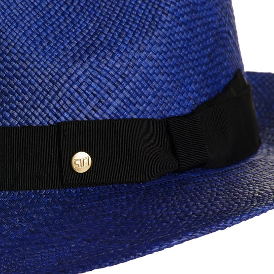 cappello di panama in stile fedora da uomo foto con vista dettaglio ravvicinato color blu royal primario nesti