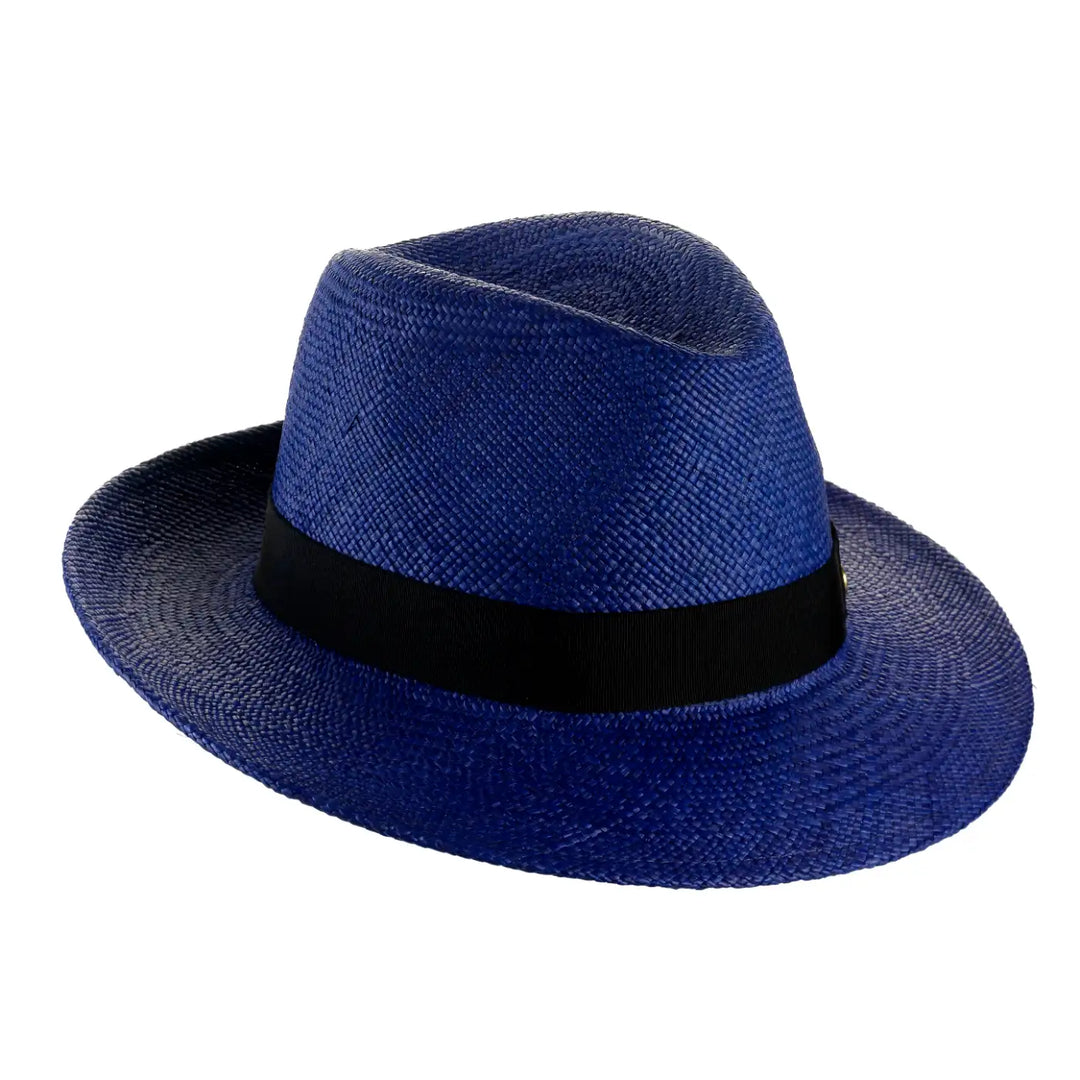cappello di panama in stile fedora da uomo foto con vista inclinata destra color blu royal primario nesti