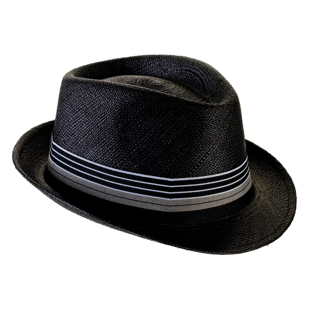 cappello di panama in stile trilby da uomo foto con vista inclinata a destra color nero primario nesti