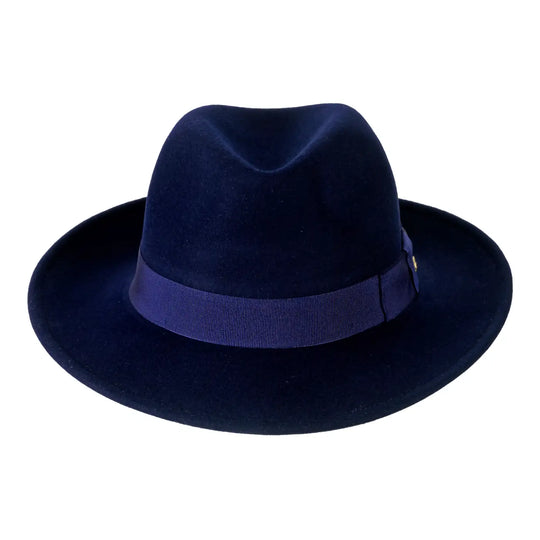 cappello fedora in feltro di cashmere antipioggia da uomo color blu zaffiro foto con vista frontale 1 primario nesti