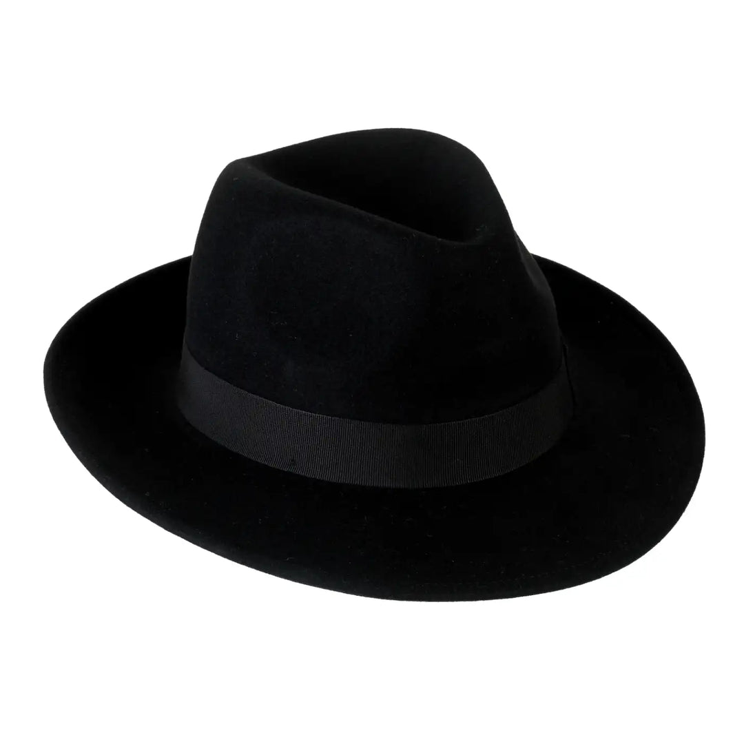 cappello fedora in feltro di cashmere antipioggia da uomo color nero inchiostro foto con vista inclinata destra 1 primario nesti