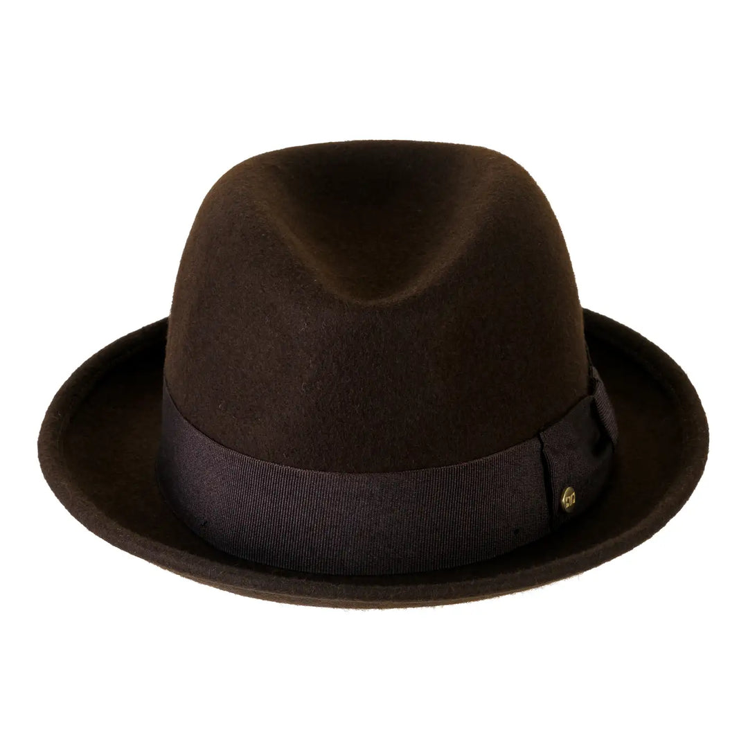 cappello lobbia homburg classico in feltro di lana merinos da uomo color cioccolato fondente foto con vista frontale 1 primario nesti