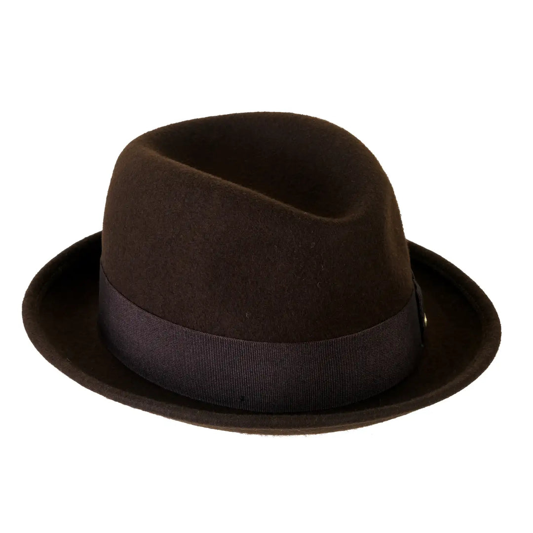 cappello lobbia homburg classico in feltro di lana merinos da uomo color cioccolato fondente foto con vista inclinata destra 1 primario nesti